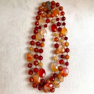 3 layer Carnelian Agate Sterling silver necklace